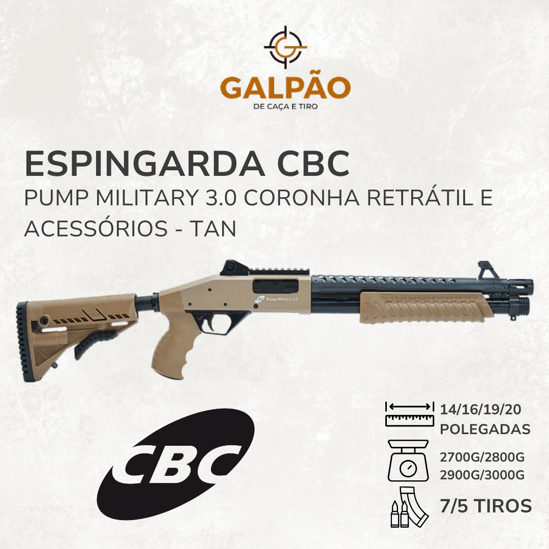 Espingarda CBC Pump Military 3.0 Coronha Retrátil e Acessórios - Tan